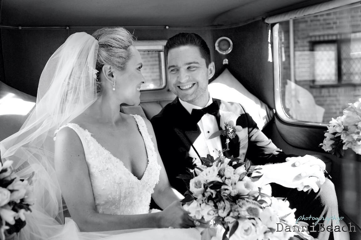 bride and groom car kent wedding black and White