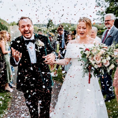 winter church wedding confetti